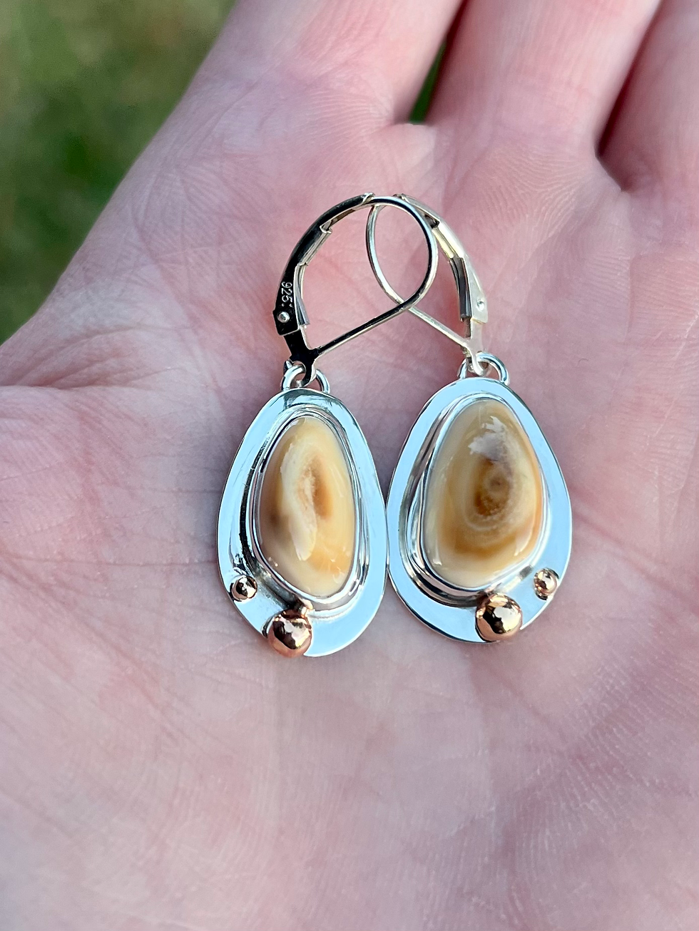 Thumbnail: Elk Ivory and Sterling Silver with 14ky Gold Fill Accent Dangle Earrings