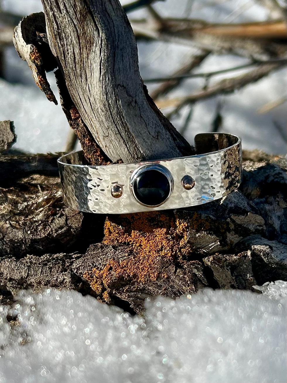 Thumbnail: Black Onyx, Sterling Silver and 14ky Gold Fill Cuff Bracelet