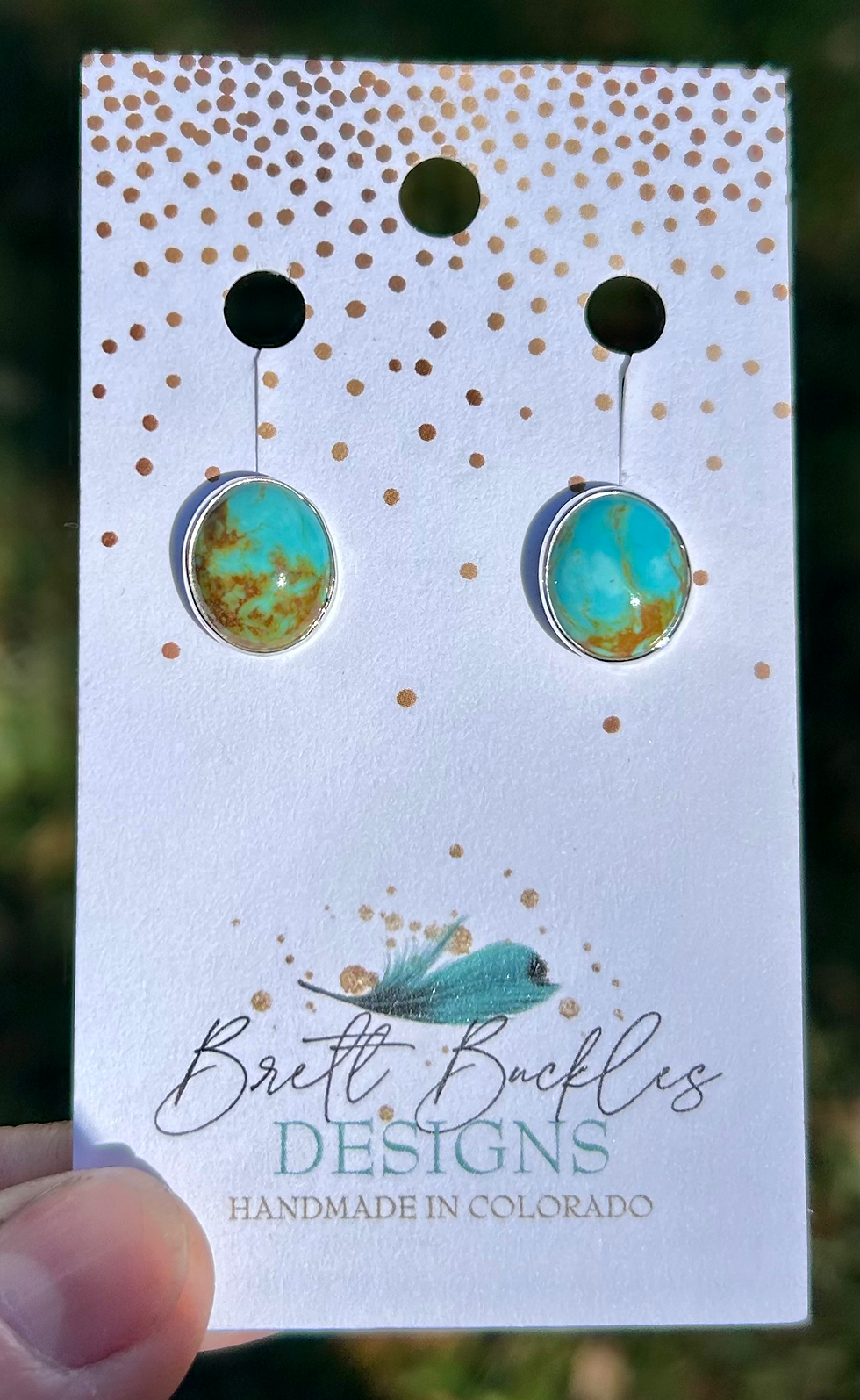Thumbnail: Kingman Turquoise and Sterling Silver Stud Earrings - Oval