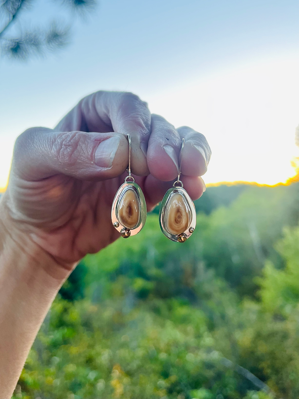 Thumbnail: Elk Ivory and Sterling Silver with 14ky Gold Fill Accent Dangle Earrings