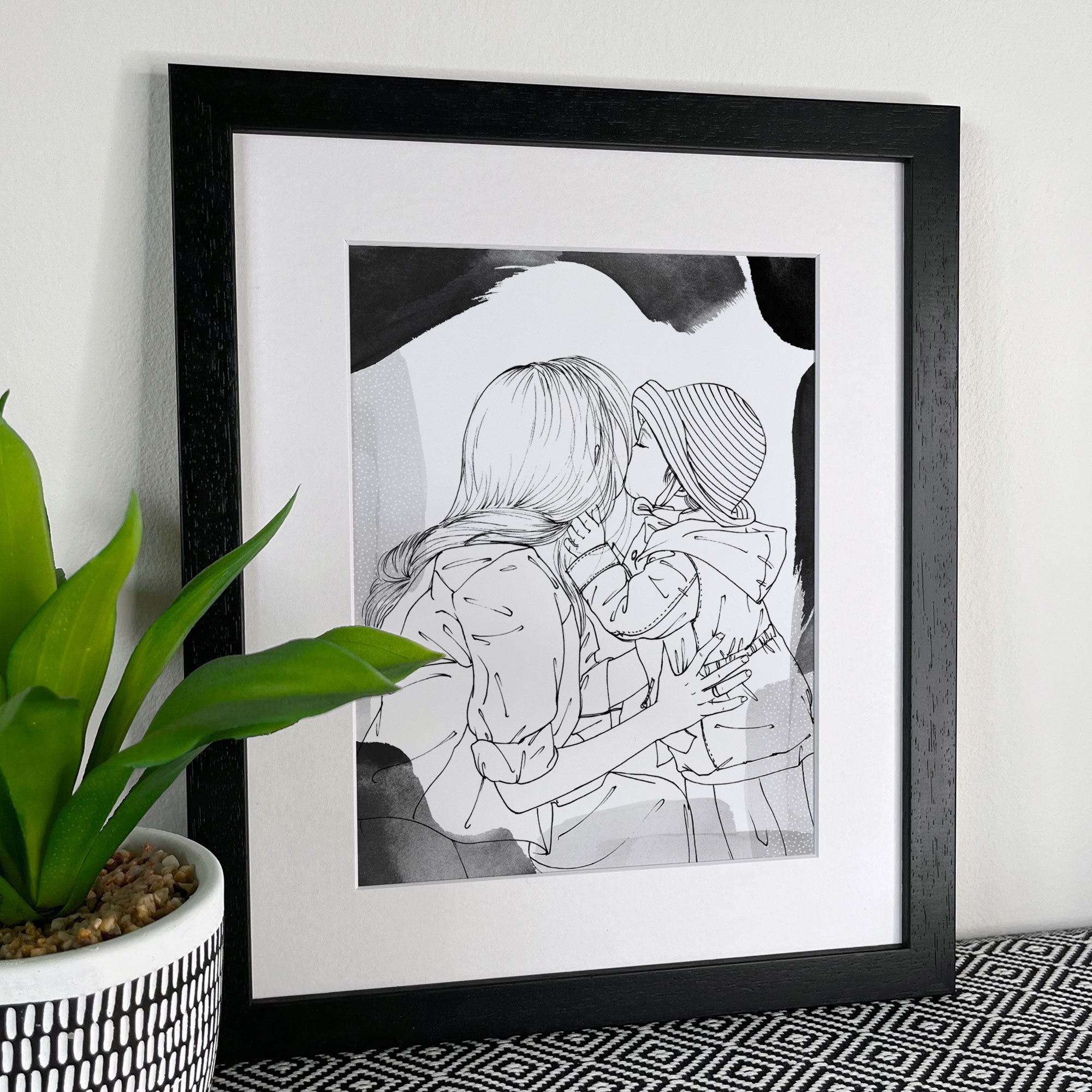 Mummy and Children Line Drawing | Watercolour Border