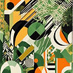 1920s art deco, 1960s psychedelia, abstract, divine playground, 70s tones of greens, black