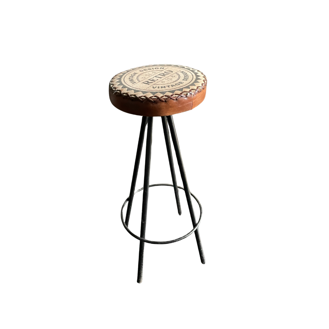 Lot de 2 - Tabouret de bar en cuir véritable RETRO (Qté : 1) TABO053