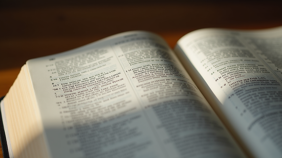 Close-up view of an open Bible with highlighted verses