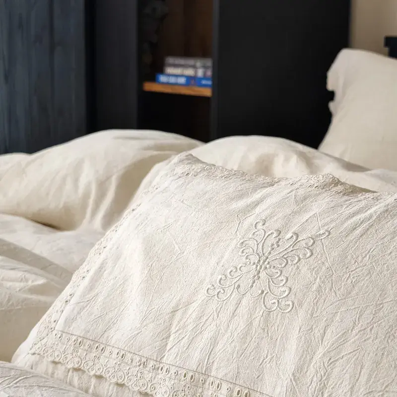Thumbnail: French Retro Cotton Linen Bedding Set 4-piece Double Bed Sheet Duvet Cover Quee