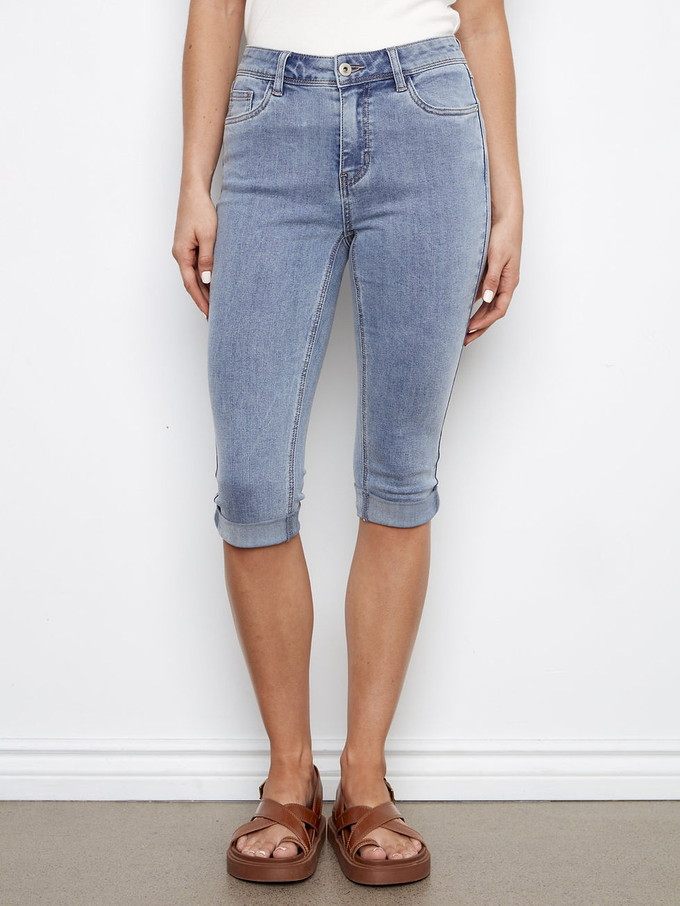 Thumbnail: Charlie B Light Blue Jeans Capri Style C5208