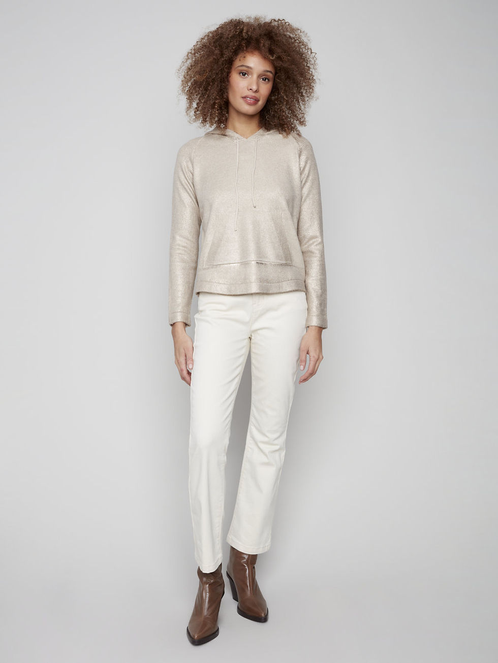 Thumbnail: Charlie B Champagne Hooded Sweater Style C2733