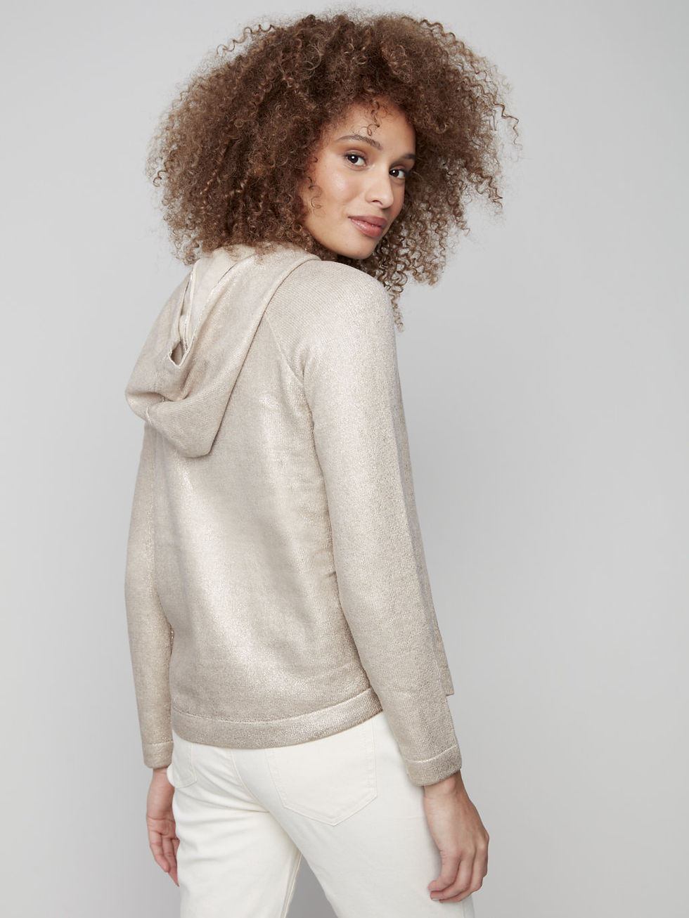 Thumbnail: Charlie B Champagne Hooded Sweater Style C2733
