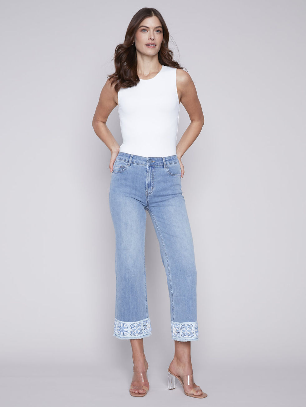 Miniature : Charlie B Light Blue/White 7/8 Jeans Style C5496