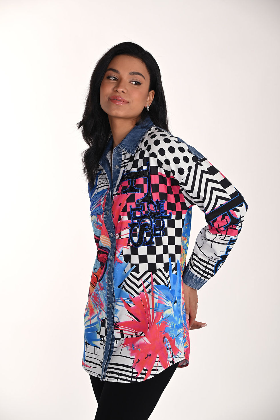 Miniature : Frank Lyman Blue/Fuchsia/Multi Blouse Style 266560