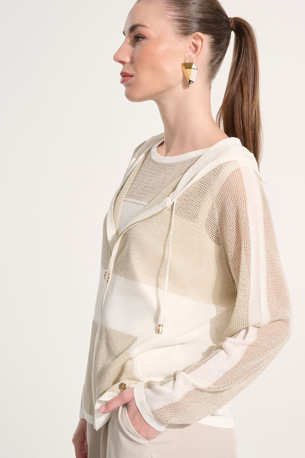Miniature : Joseph Ribkoff Vanilla/Gold Hooded Jacket Style 262612