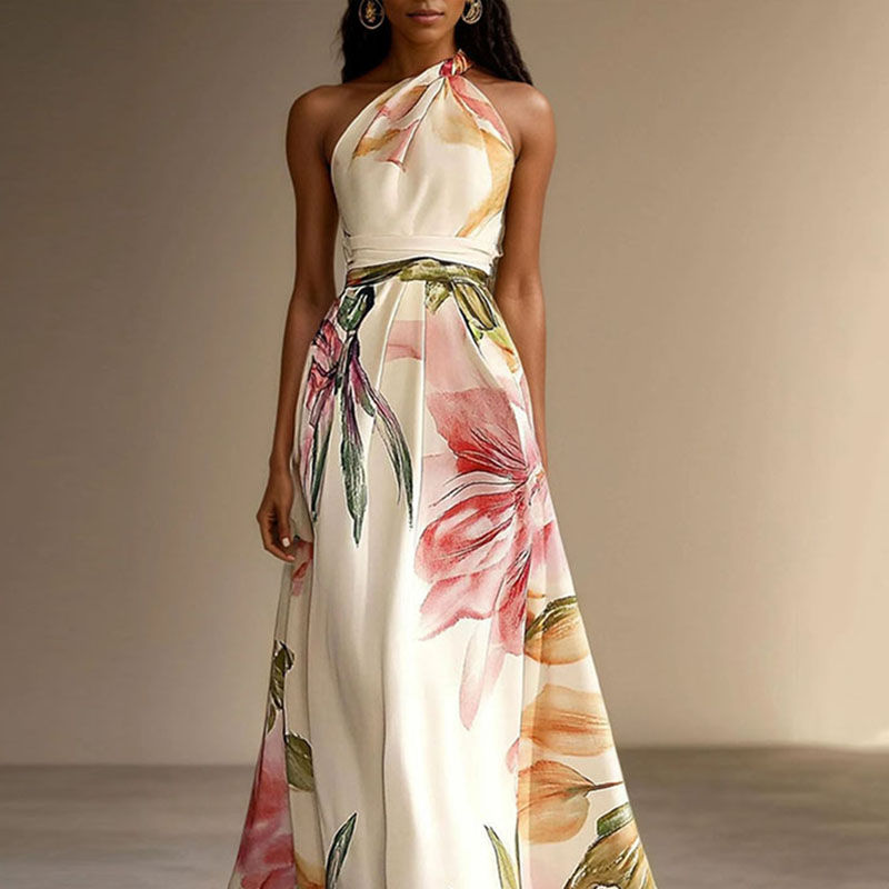 Miniatura: Vestido Sexy Bohemian Beach Holiday Dress Woman Elegant Floral Print High Waist 