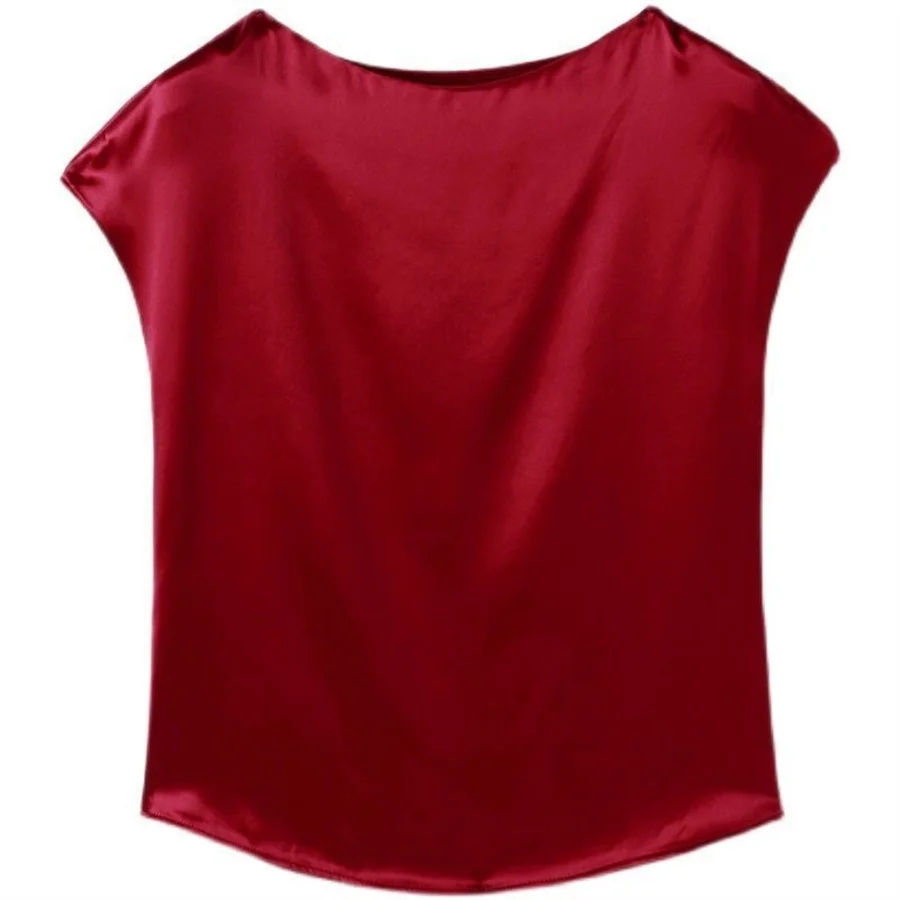 Miniatura: Women Summer Blouse Tops Short Sleeve O-Neck Blouses Satin Blouse Women Shirts S