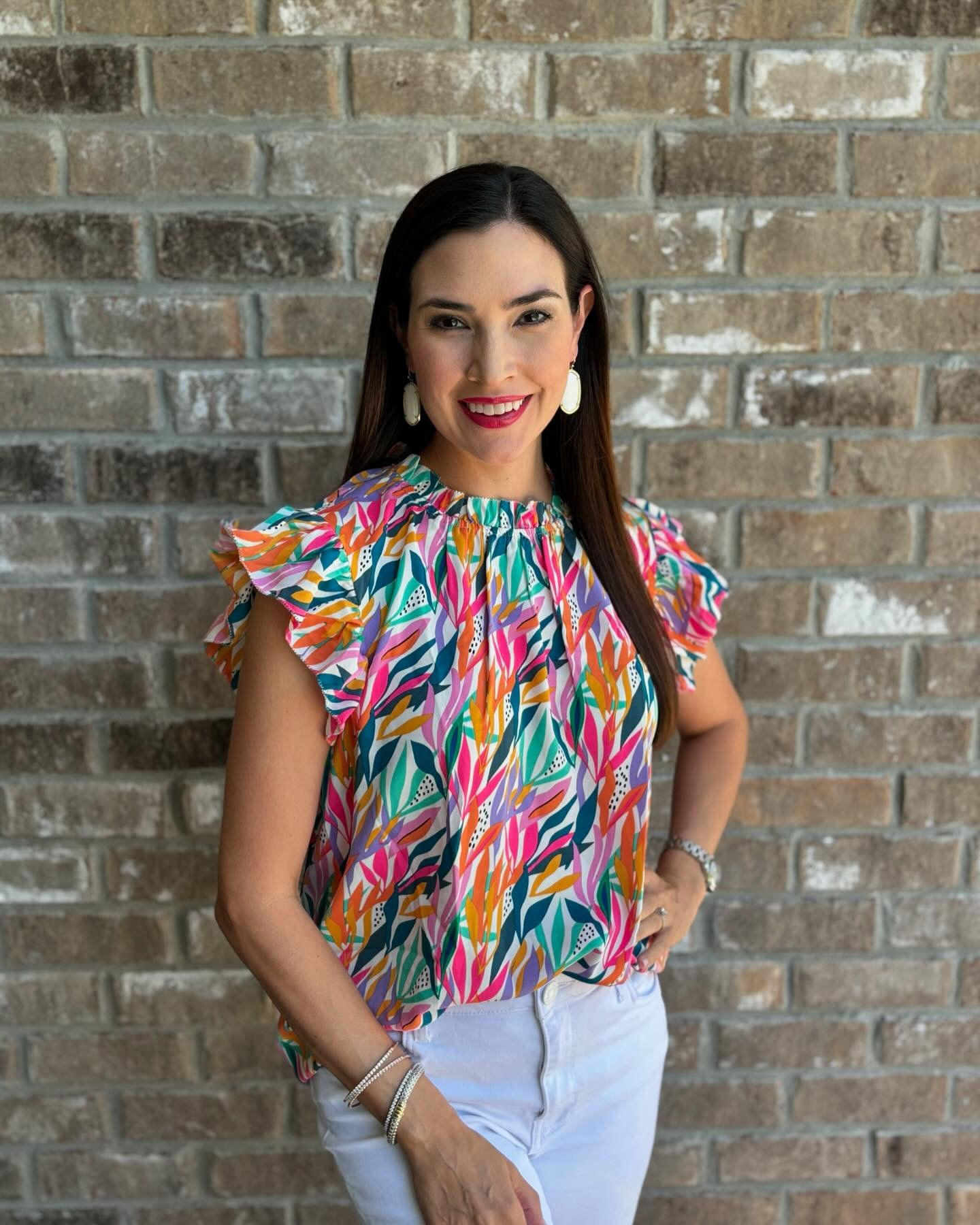Abstract Ruffled Shoulder Blouse