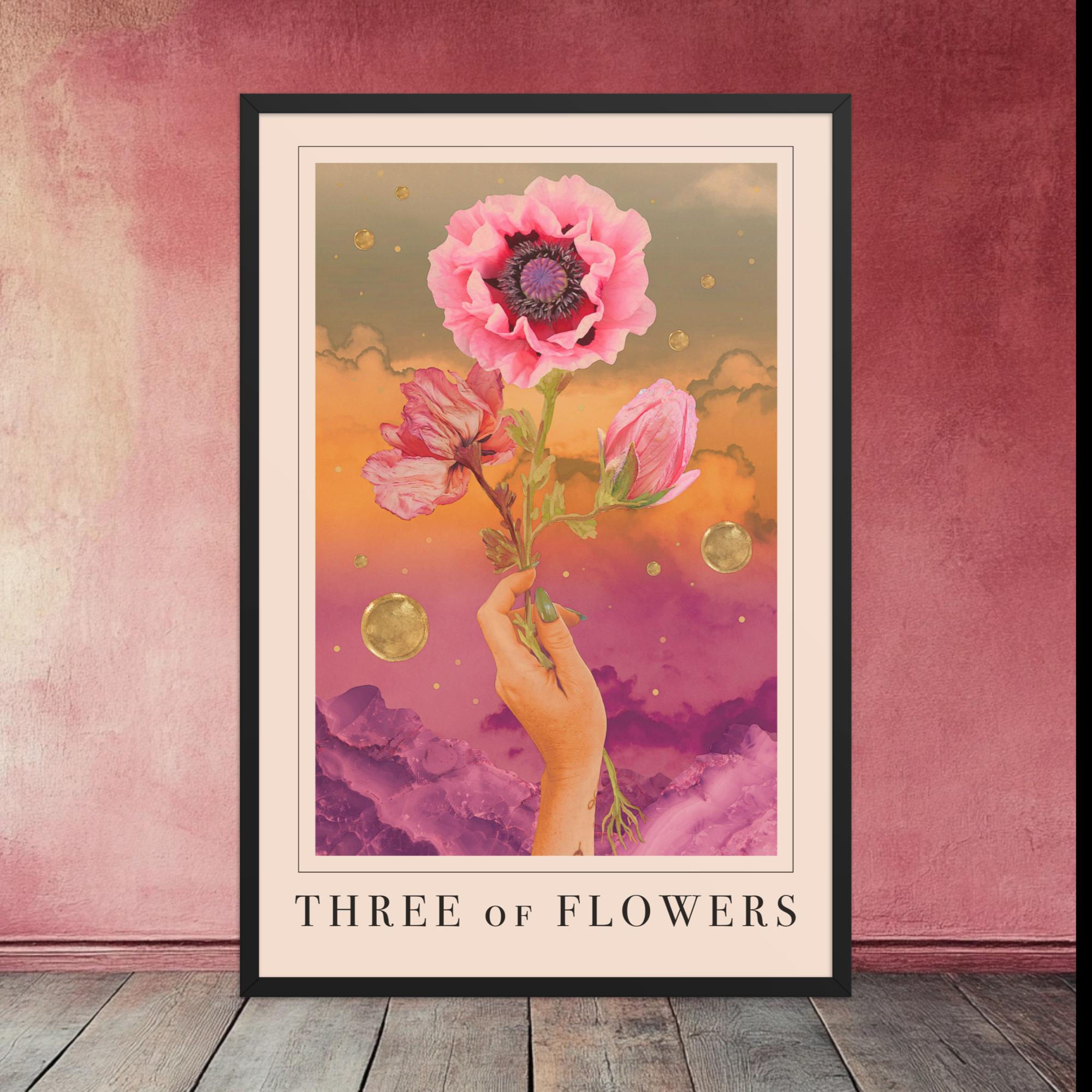 "Three of Flowers" Framed Tarot Poster