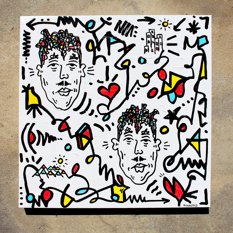 Artwork featuring primary colors, bold graphics, and the Pichuquito character, by Julian Catania
