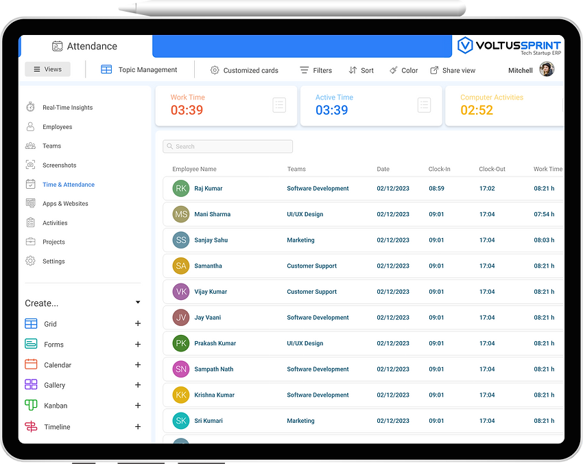VoltusSprint Attendance Module Dashboard