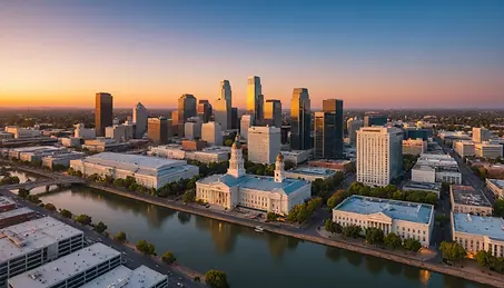 skyline of Sacramento California as the sun sets