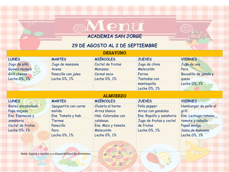 Menú Comedor Escolar (29 agosto - 2 septiembre)