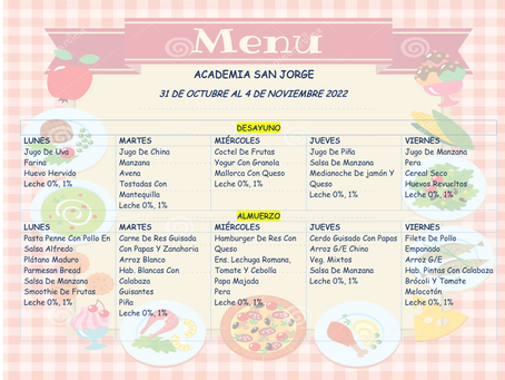 Menú Comedor Escolar (31 octubre - 4 noviembre)