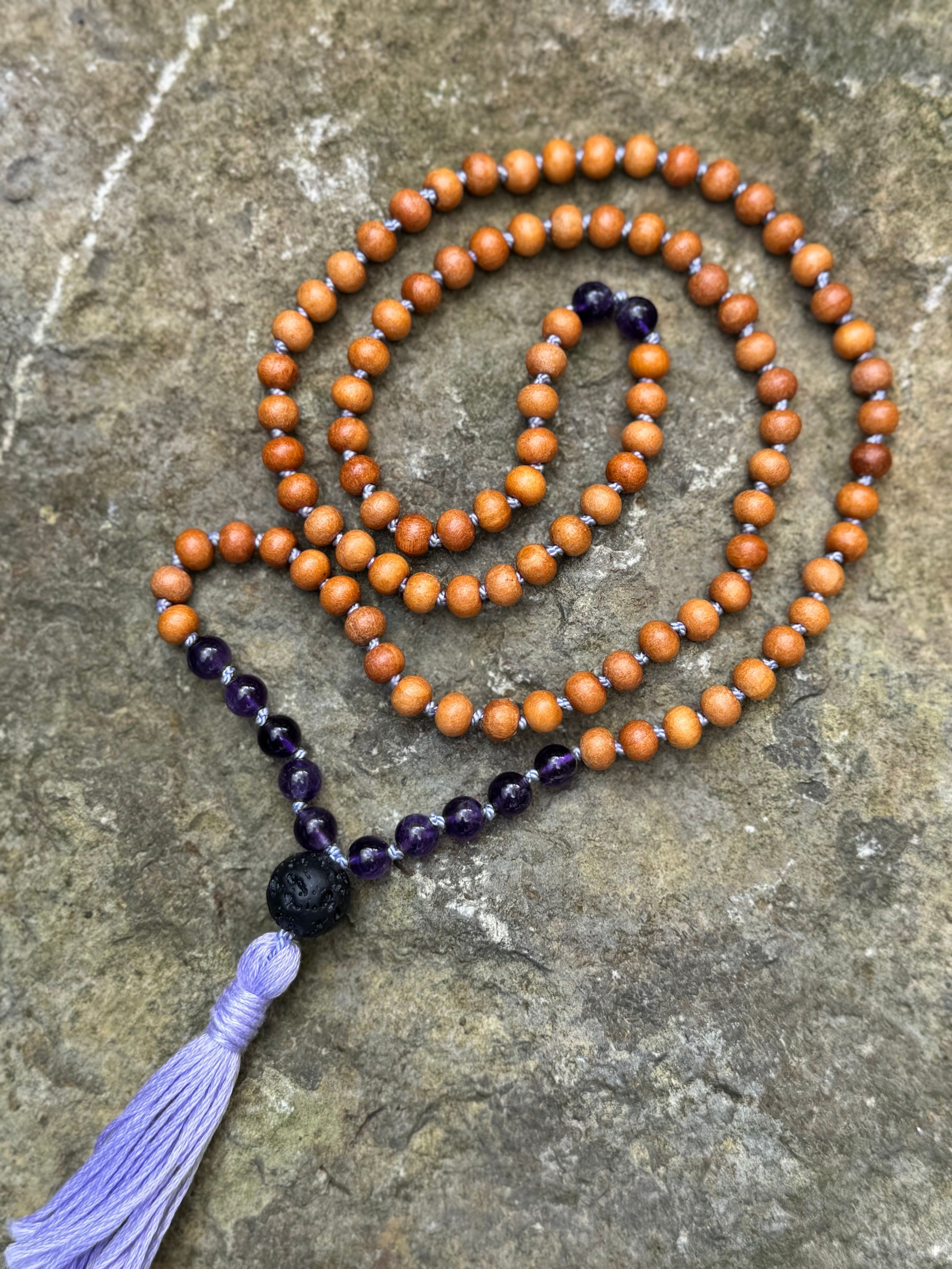 Kronenchakra Mala Duft Mala Amethyst Lava Perlen Sahasrara