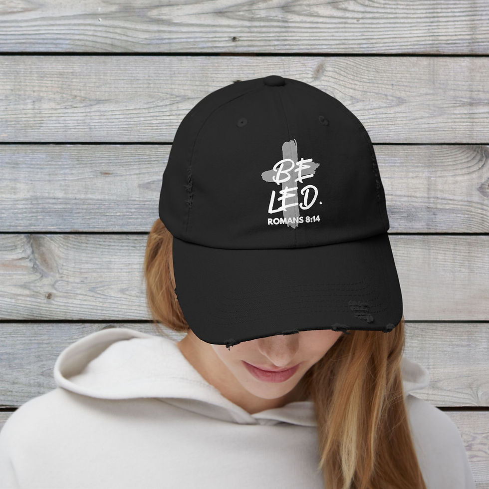 Thumbnail: Woman 'Be Led' by God - Christian Faith-based Unisex Distressed Cap