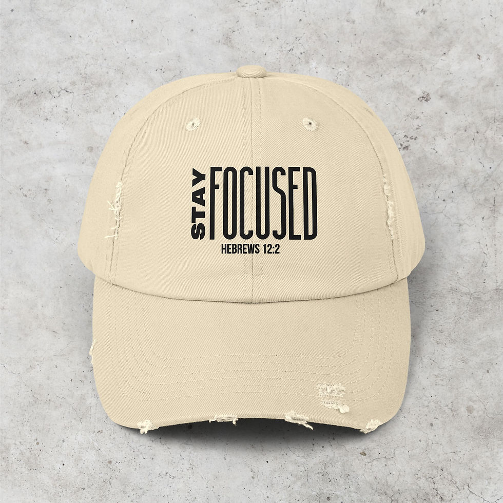 Thumbnail: Tan 'Stay Focused' - Christian Faith-based Unisex Distressed Cap