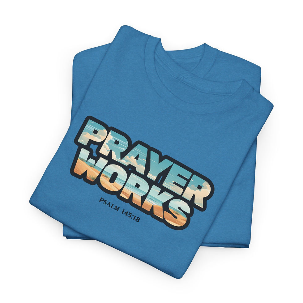Thumbnail: Blue Faith-filled 'Prayer Works' Unisex  Christian Faith-based T-Shirt