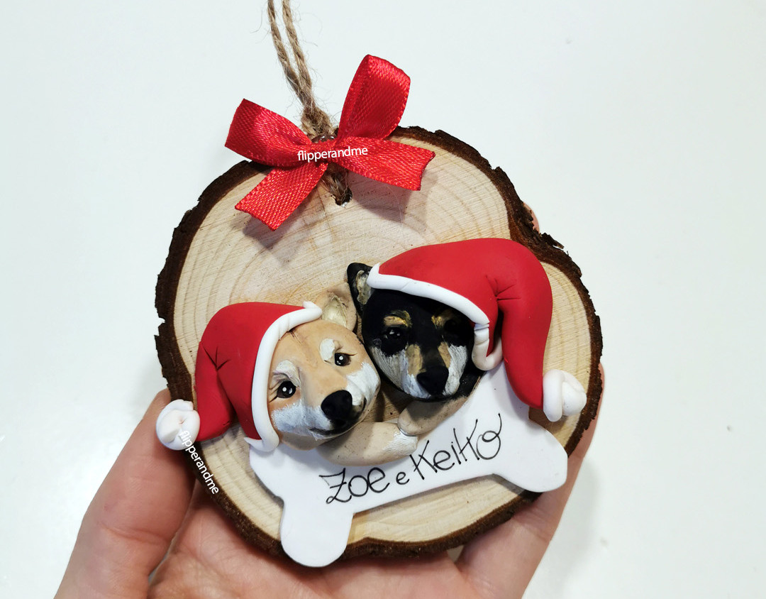 decorazione natalizia personalizzata con cane e gatto in versione Natale
