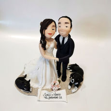 statuina matrimonio personalizzata con cane e gatto in fimo