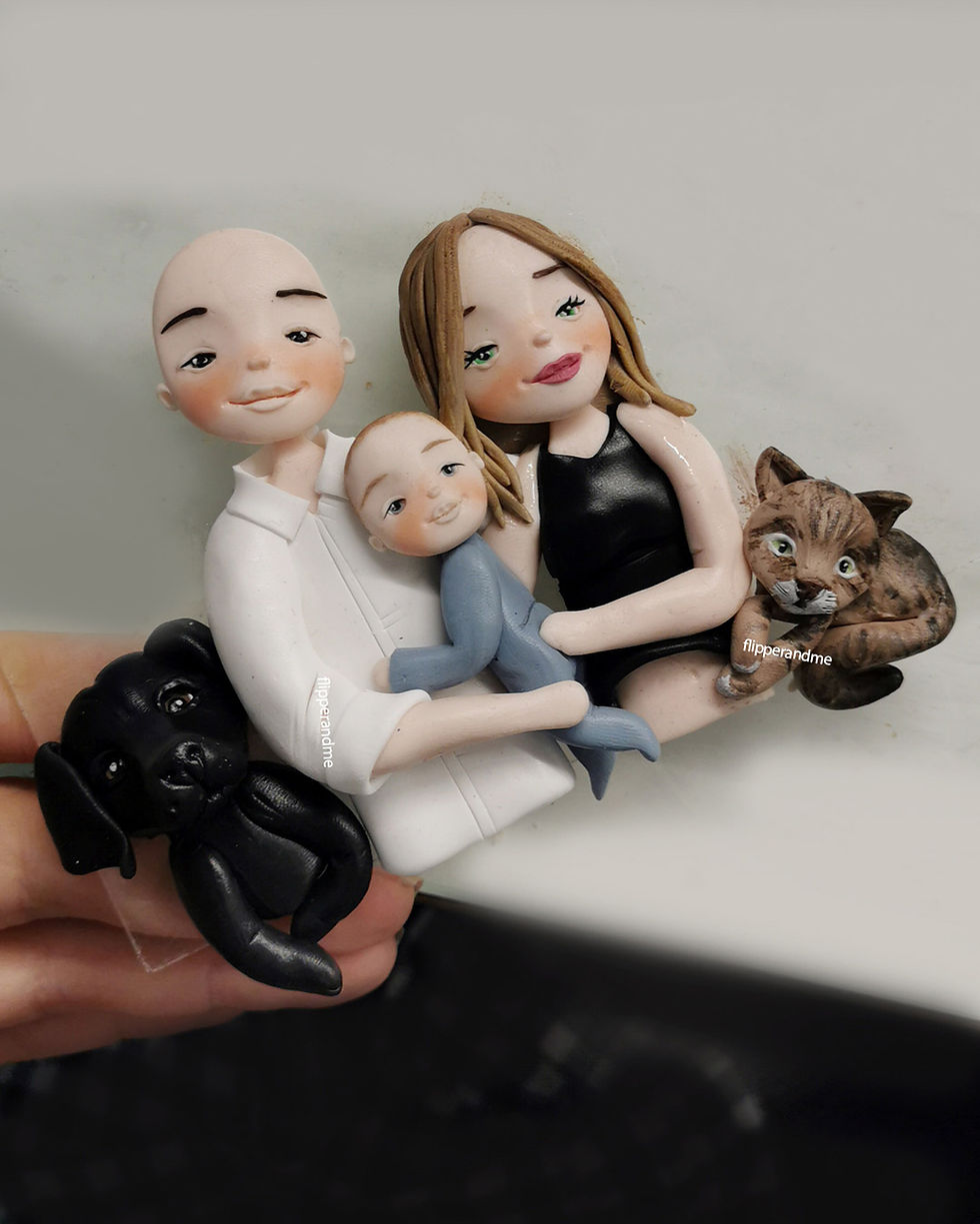 ritratto personalizzato famiglia con figlio e animali