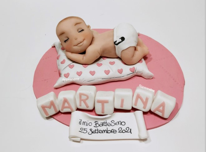 cake topper personalizzato bambina addormentata sul cuscino