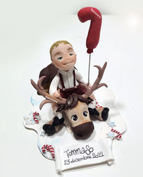 cake topper primo compleanno in fimo con renna natale