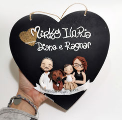 targhetta personalizzata con ritratto famiglia cartoon