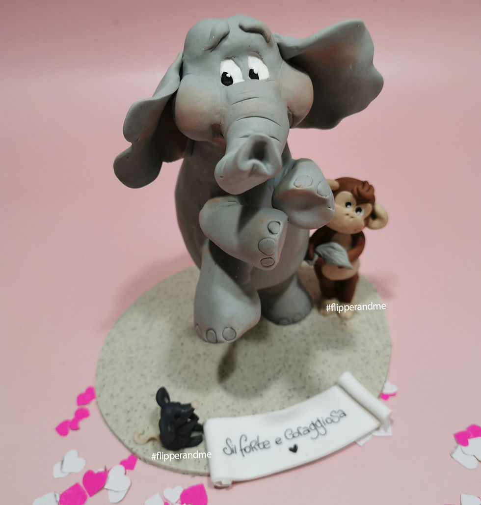 cake topper personalizzato elefante e topolino con messaggio simbolico