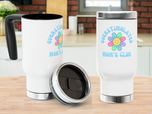 Overstimulated Mom's Cub | Stainless Steel Travel Mug with Handle, 14oz