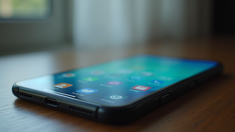 Close-up view of a smartphone displaying an animated app interface