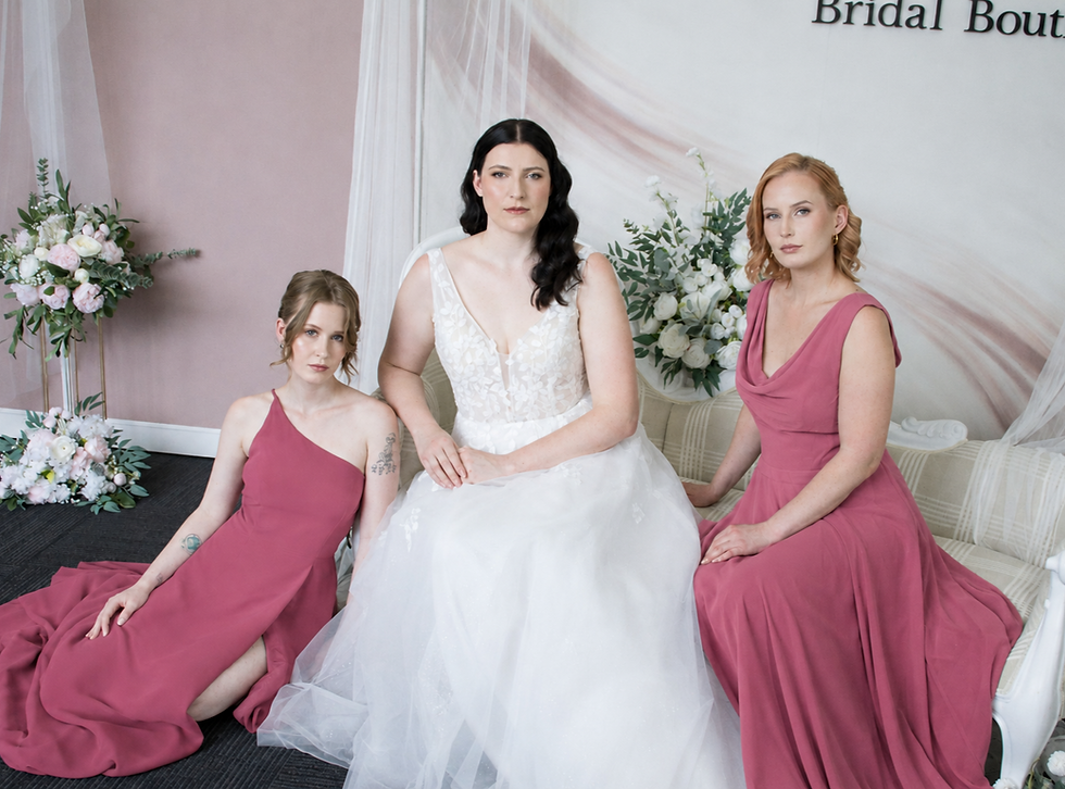 Davina lace plung aline wedding dress with blush pink bridesmaid dresses
