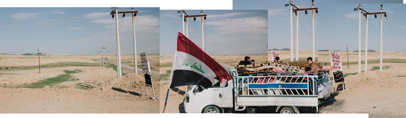 Panoramic image of Iraqi people walking on the street in Iraq