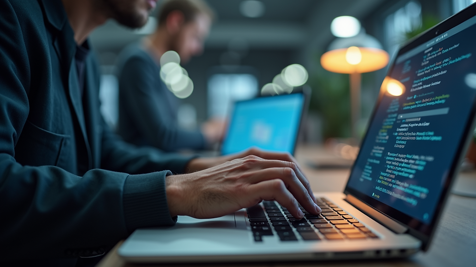 Close-up view of a technician working on a laptop virus removal