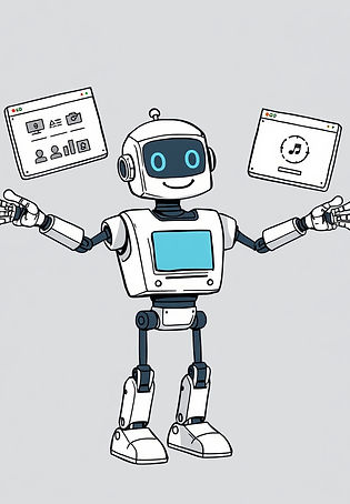 A robot juggling three web application screens..jpg