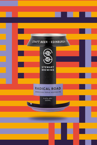 Stewart Brewing can photoshopped with the design of the can as the background
