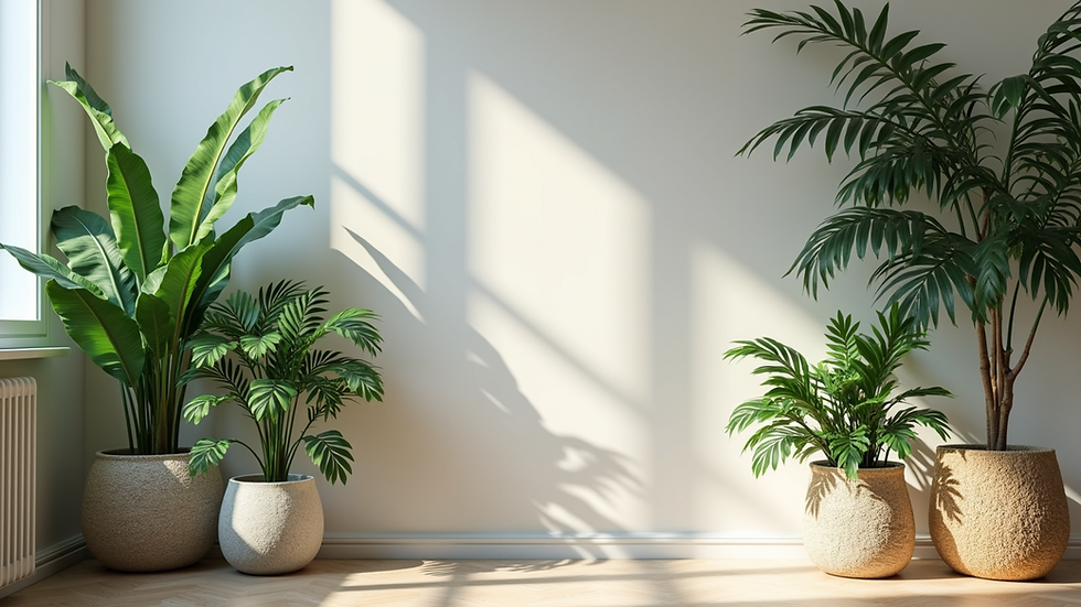 Wide angle view of a modern indoor plant arrangement