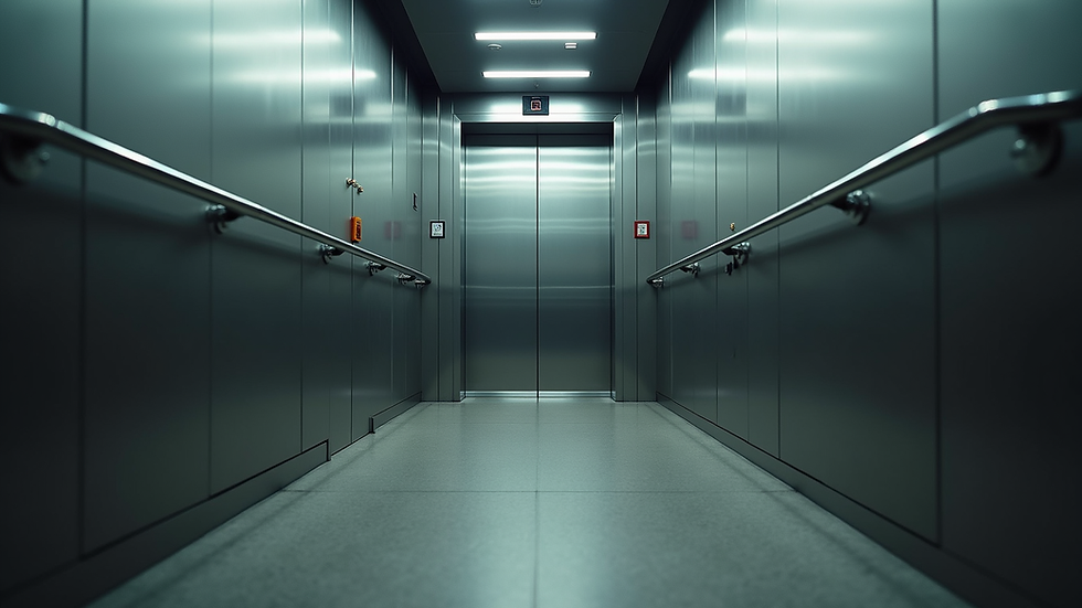 Eye-level view of a modern elevator shaft with safety features