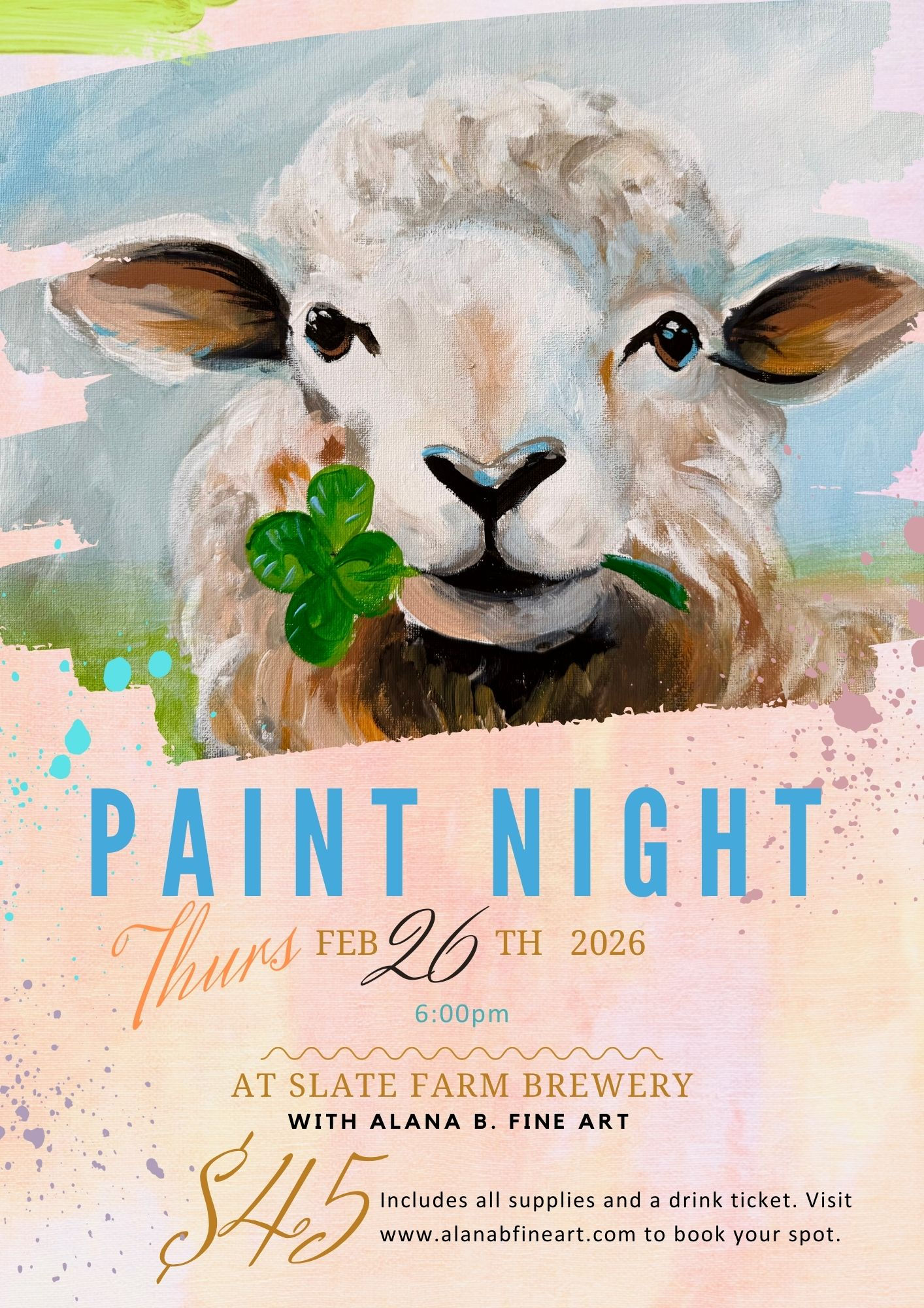 Clover and Sheep Paint Night 2/26/26 at Slate Farm
