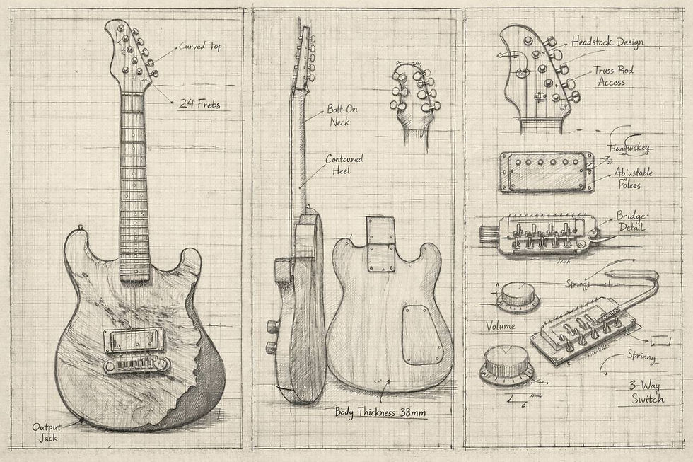 Pencil designs of customer resin and wood electric guitar