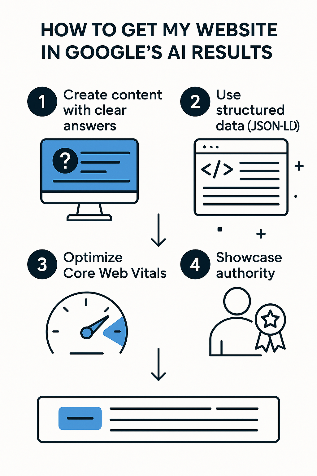 How to get my website in Google’s AI results SEO process infographic