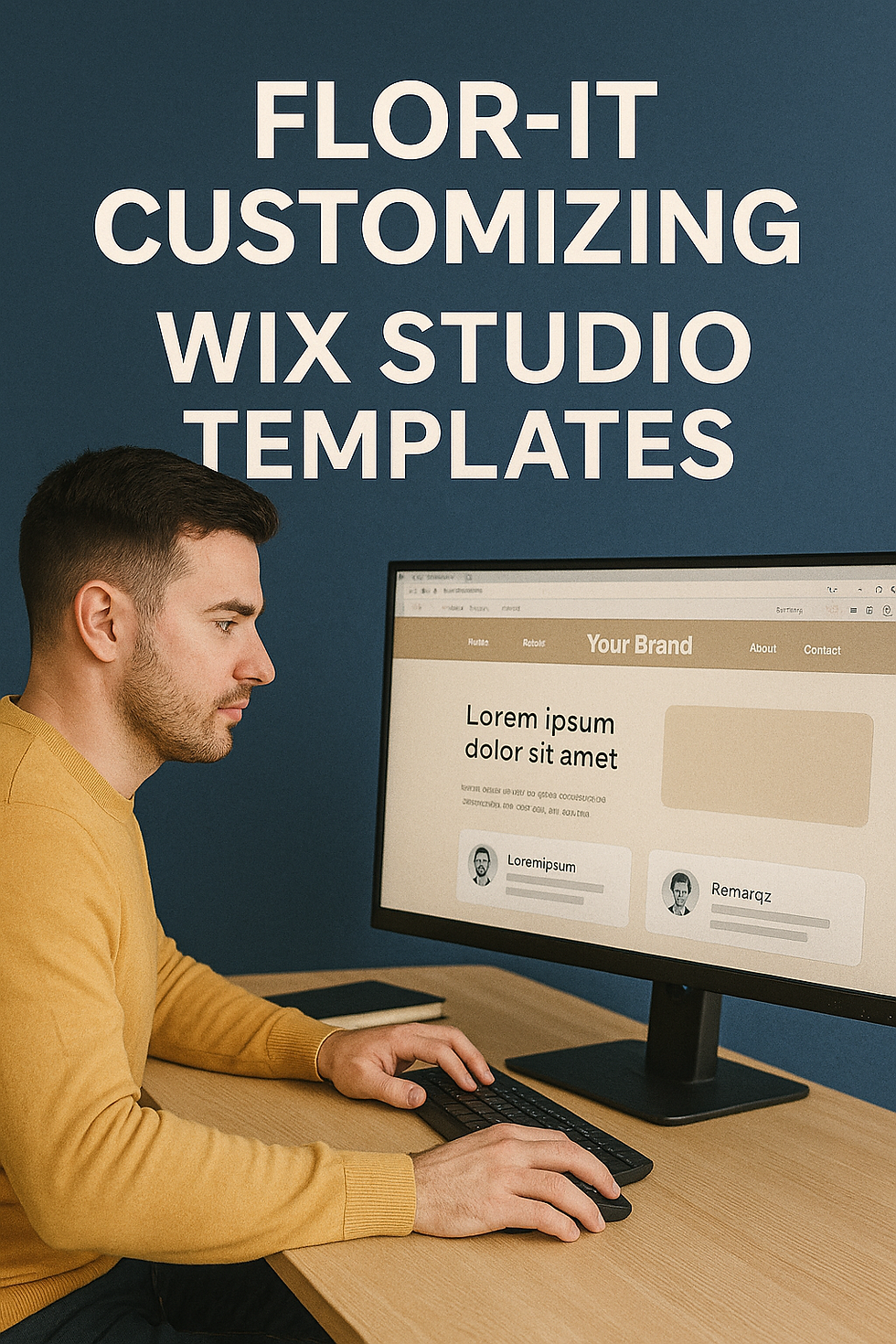 Flor-IT customizing Wix Studio templates with branding and Remarqz reviews on a computer screen