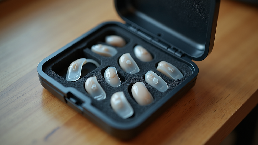 High angle view of organized hearing aid storage case