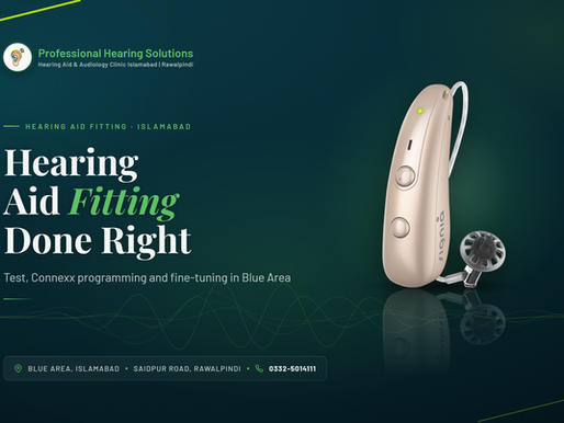 Hearing aid fitting in Islamabad with a Signia RIC hearing aid at Professional Hearing Solutions, Blue Area